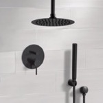 Remer SFH79 Matte Black Shower System With Rain Ceiling Shower Head and Hand Shower
